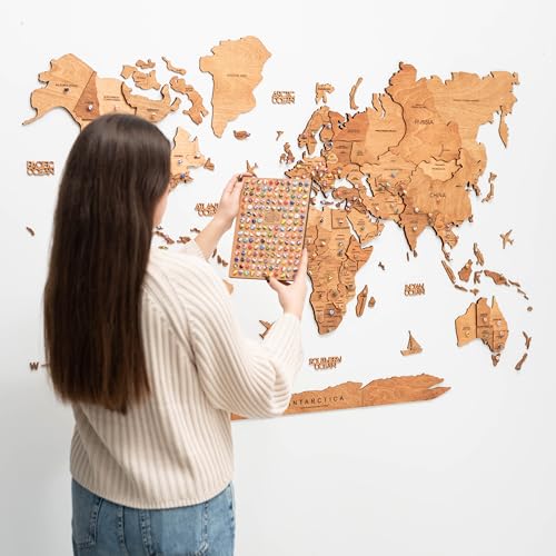 Enjoy The Wood Mapa Mundi Madera 3D Idea de Regalos para Viajeros Art Decoracion de Pared Mapamundi Panel 3D para Decoracion Casa y Oficina Pared Decorativa Mapa Regalo Casa Nueva (Oak, S)l