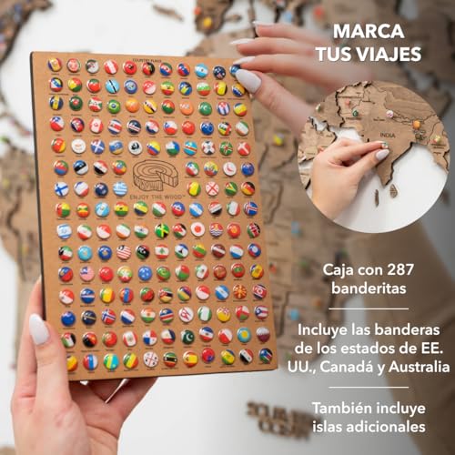 Enjoy The Wood Mapa Mundi Madera 3D Idea de Regalos para Viajeros Art Decoracion de Pared Mapamundi Panel 3D para Decoracion Casa y Oficina Pared Decorativa Mapa Regalo Casa Nueva (Oak, S)l