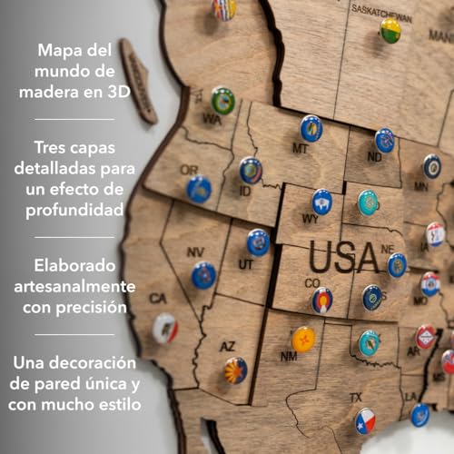 Enjoy The Wood Mapa Mundi Madera 3D Idea de Regalos para Viajeros Art Decoracion de Pared Mapamundi Panel 3D para Decoracion Casa y Oficina Pared Decorativa Mapa Regalo Casa Nueva (Oak, S)l
