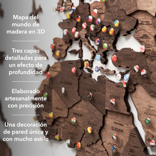 Enjoy The Wood Mapa Mundi Madera 3D Idea de Regalos para Viajeros Art Decoracion de Pared Mapamundi Panel 3D para Decoracion Casa y Oficina Pared Decorativa Mapa Regalo Casa Nueva (Oak, S)l