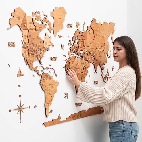 Enjoy The Wood Mapa Mundi Madera 3D Idea de Regalos para Viajeros Art Decoracion de Pared Mapamundi Panel 3D para Decoracion Casa y Oficina Pared Decorativa Mapa Regalo Casa Nueva (Oak, S)l