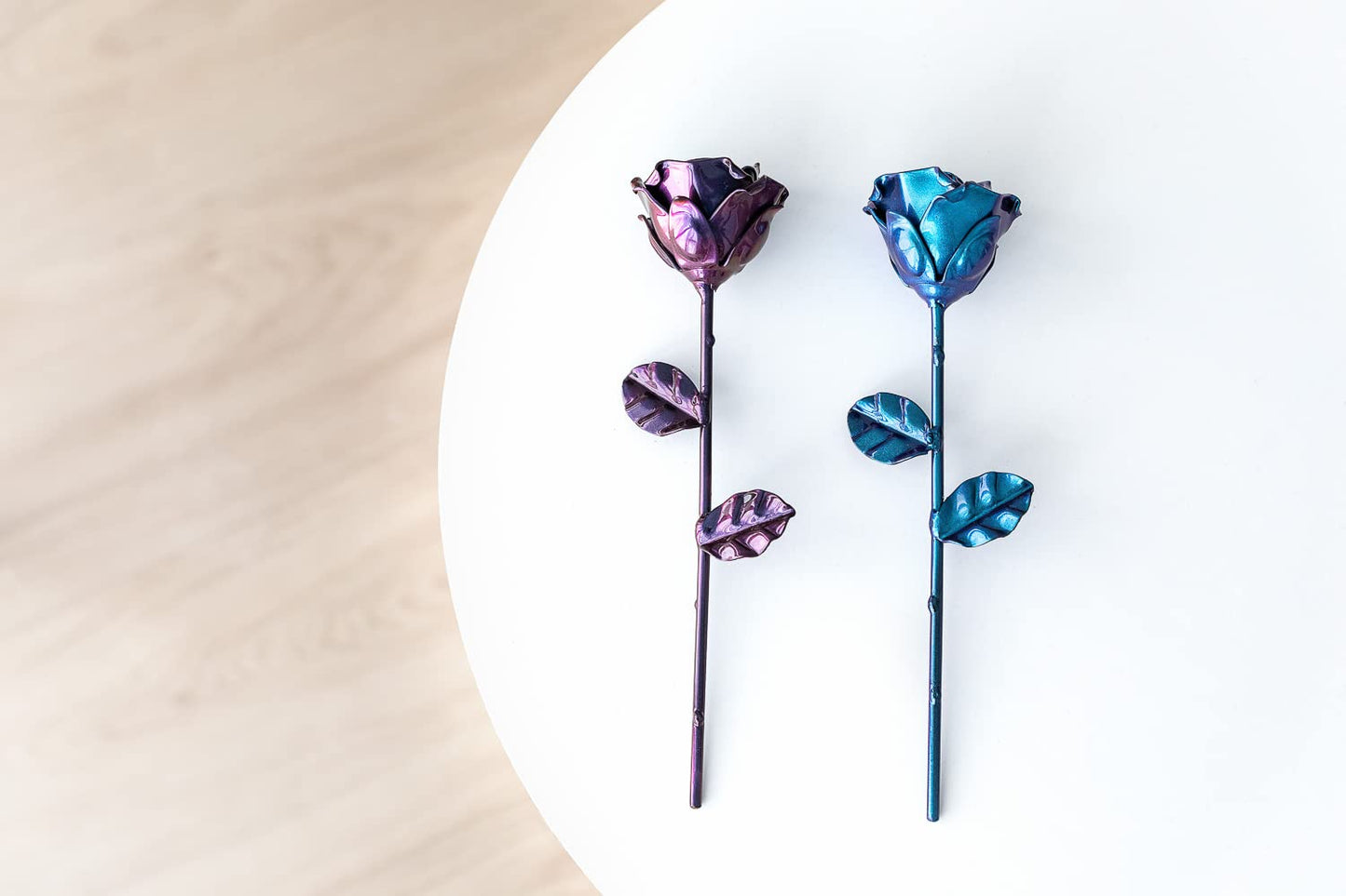 Forging Art Bcn® Rosa Eterna de Hierro Forjada a Mano - Regalo Día de la Madre, Sant Jordi, San Valentín, Bodas de hierro (6 aniversario) (Cian)