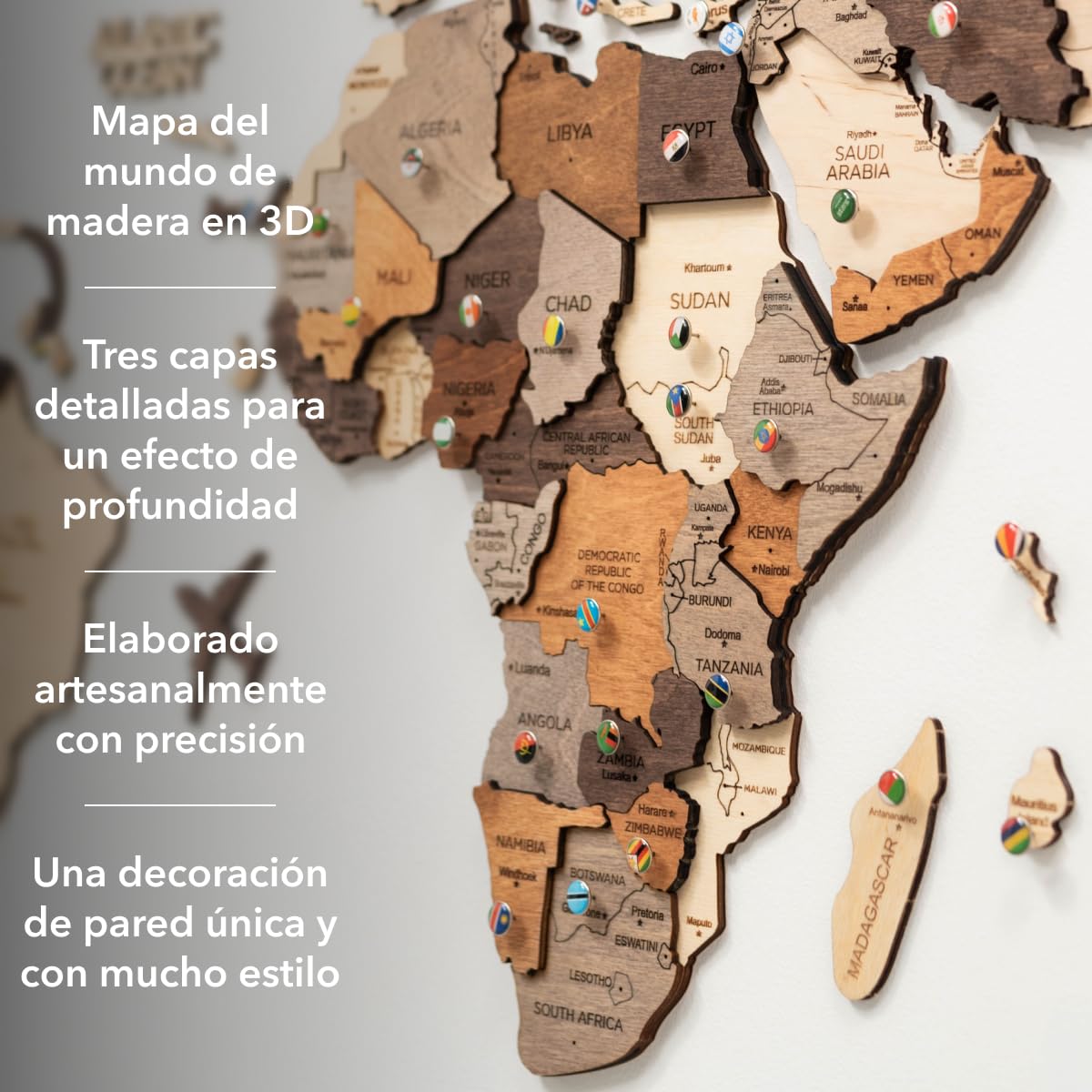 Enjoy The Wood Mapa Mundi Madera 3D Idea de Regalos para Viajeros Art Decoracion de Pared Mapamundi Panel 3D para Decoracion Casa y Oficina Pared Decorativa Mapa Regalo Casa Nueva (Oak, S)l