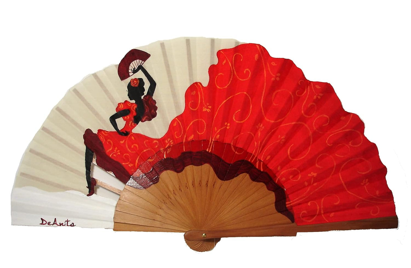 Abanico flamenco/Abanico español/Abanico pintado a mano/Abanico de mano/Abanico de madera/Abanicos andaluz "La bata de cola"