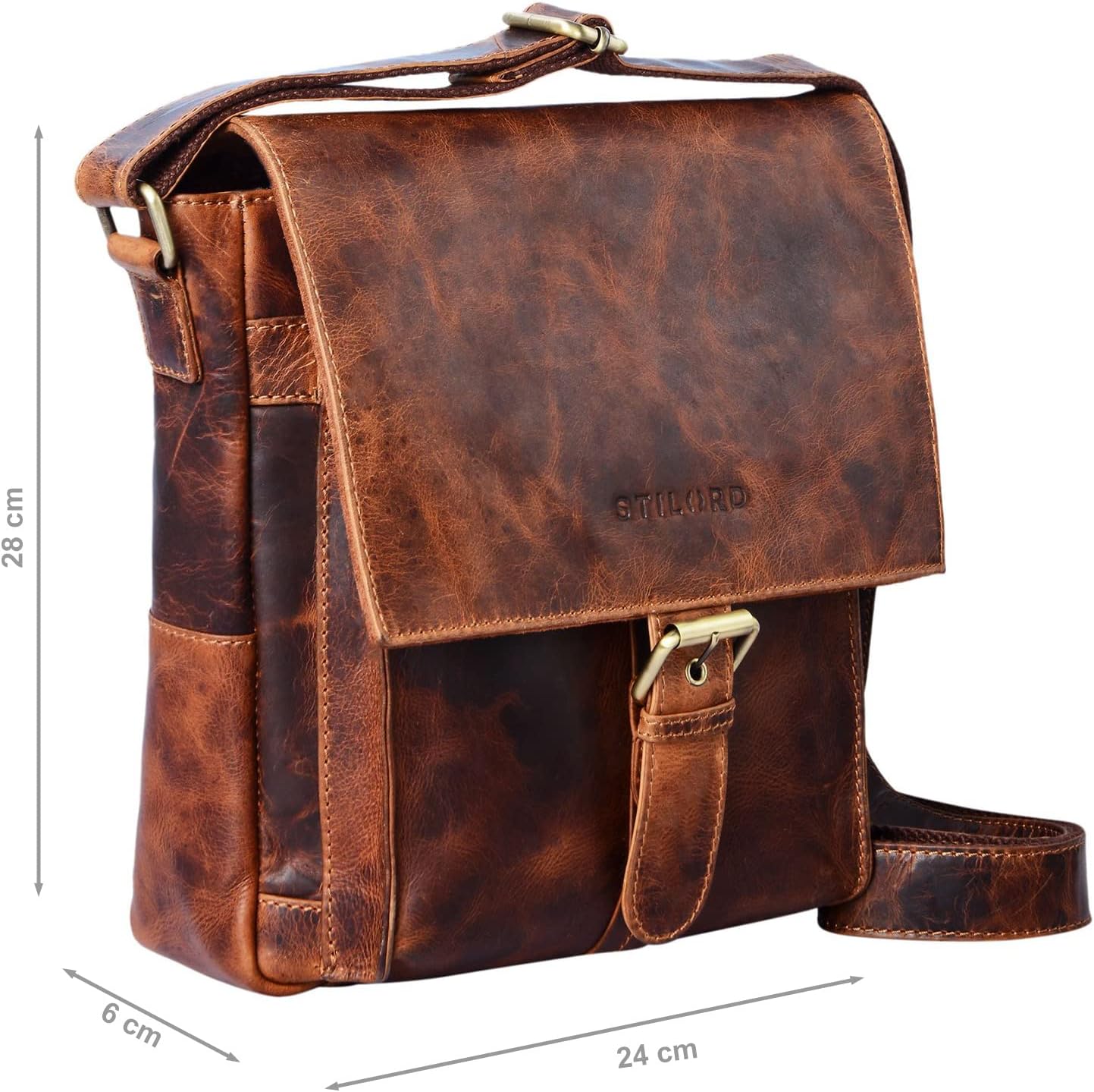 STILORD 'Nevio' Bolso de Hombre de Cuero | Pequeño Messenger Bag Elegante de Estilo Vintage | Bandolera para Tablet de 10.1 Pulgadas iPad en Piel Genuino