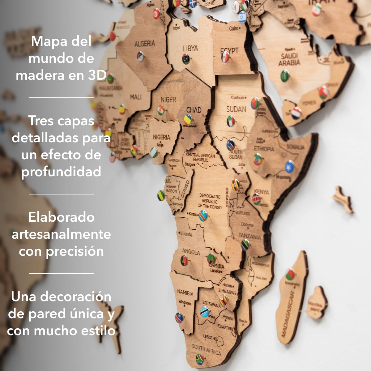 Enjoy The Wood Mapa Mundi Madera 3D Idea de Regalos para Viajeros Art Decoracion de Pared Mapamundi Panel 3D para Decoracion Casa y Oficina Pared Decorativa Mapa Regalo Casa Nueva (Oak, S)l