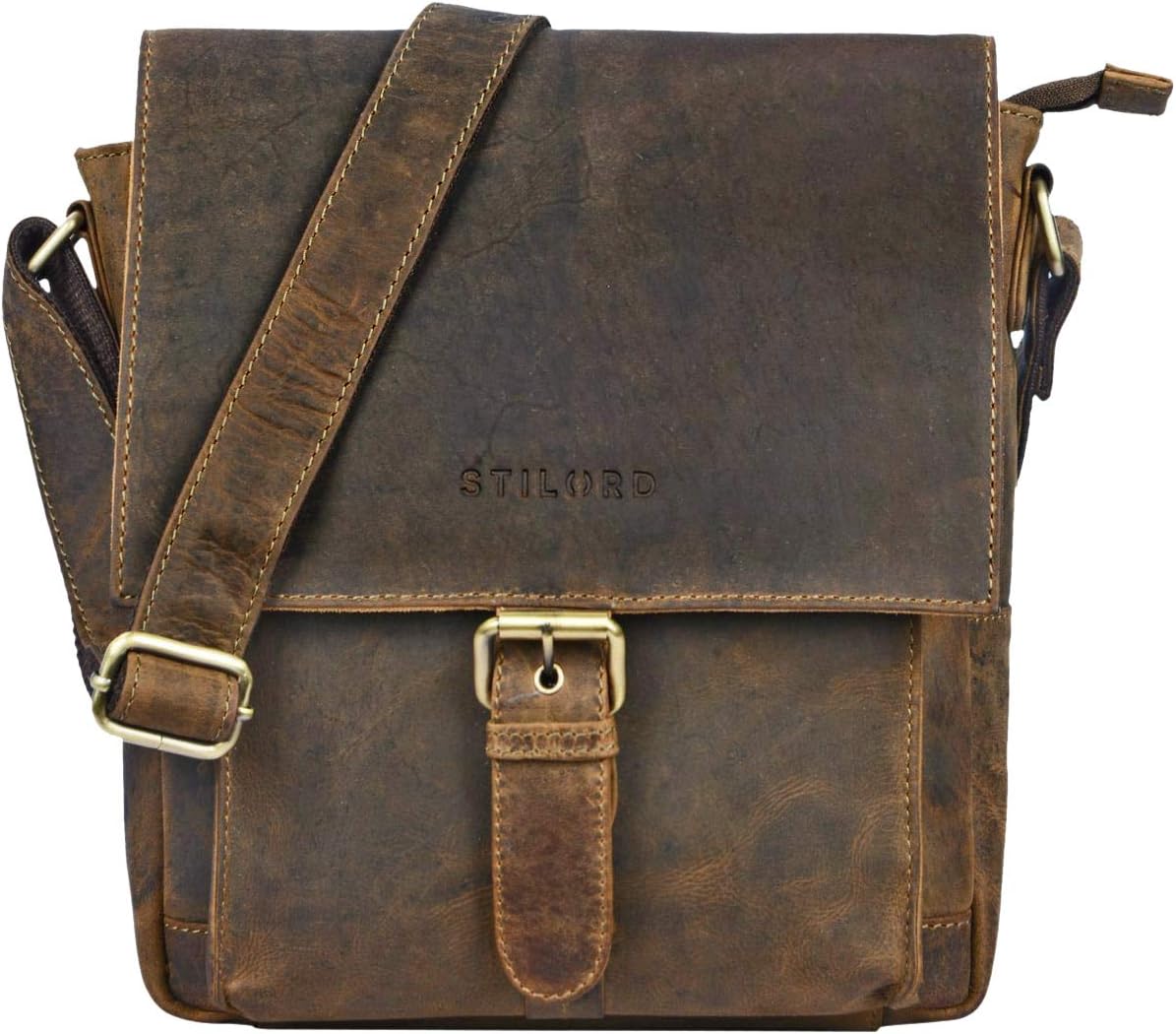 STILORD 'Nevio' Bolso de Hombre de Cuero | Pequeño Messenger Bag Elegante de Estilo Vintage | Bandolera para Tablet de 10.1 Pulgadas iPad en Piel Genuino