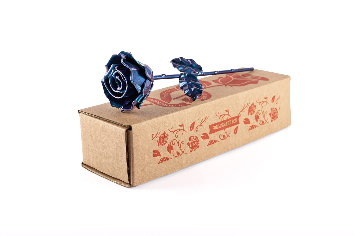 Forging Art Bcn® Rosa Eterna de Hierro Forjada a Mano - Regalo Día de la Madre, Sant Jordi, San Valentín, Bodas de hierro (6 aniversario) (Cian)