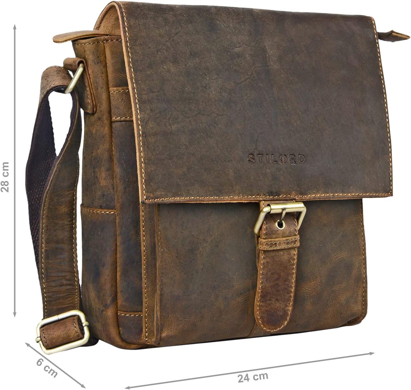 STILORD 'Nevio' Bolso de Hombre de Cuero | Pequeño Messenger Bag Elegante de Estilo Vintage | Bandolera para Tablet de 10.1 Pulgadas iPad en Piel Genuino