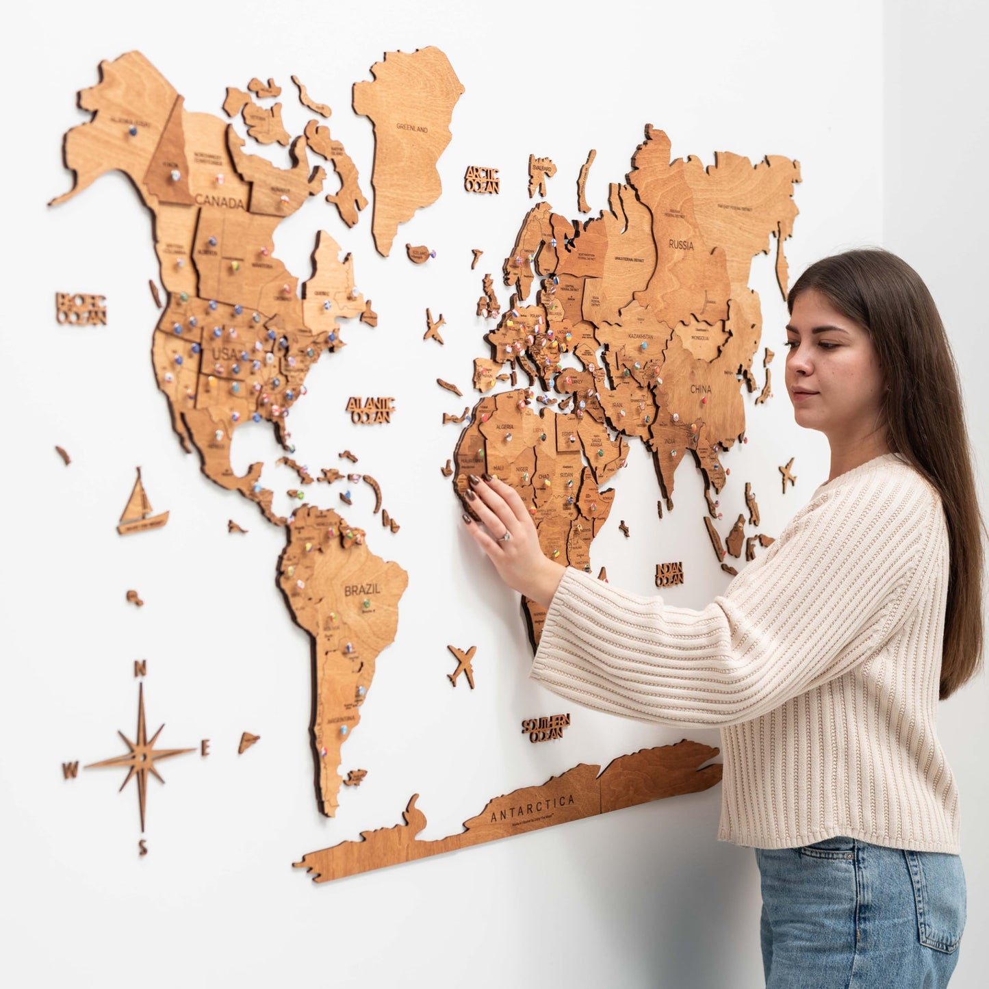 Enjoy The Wood Mapa Mundi Madera 3D Idea de Regalos para Viajeros Art Decoracion de Pared Mapamundi Panel 3D para Decoracion Casa y Oficina Pared Decorativa Mapa Regalo Casa Nueva (Oak, S)l