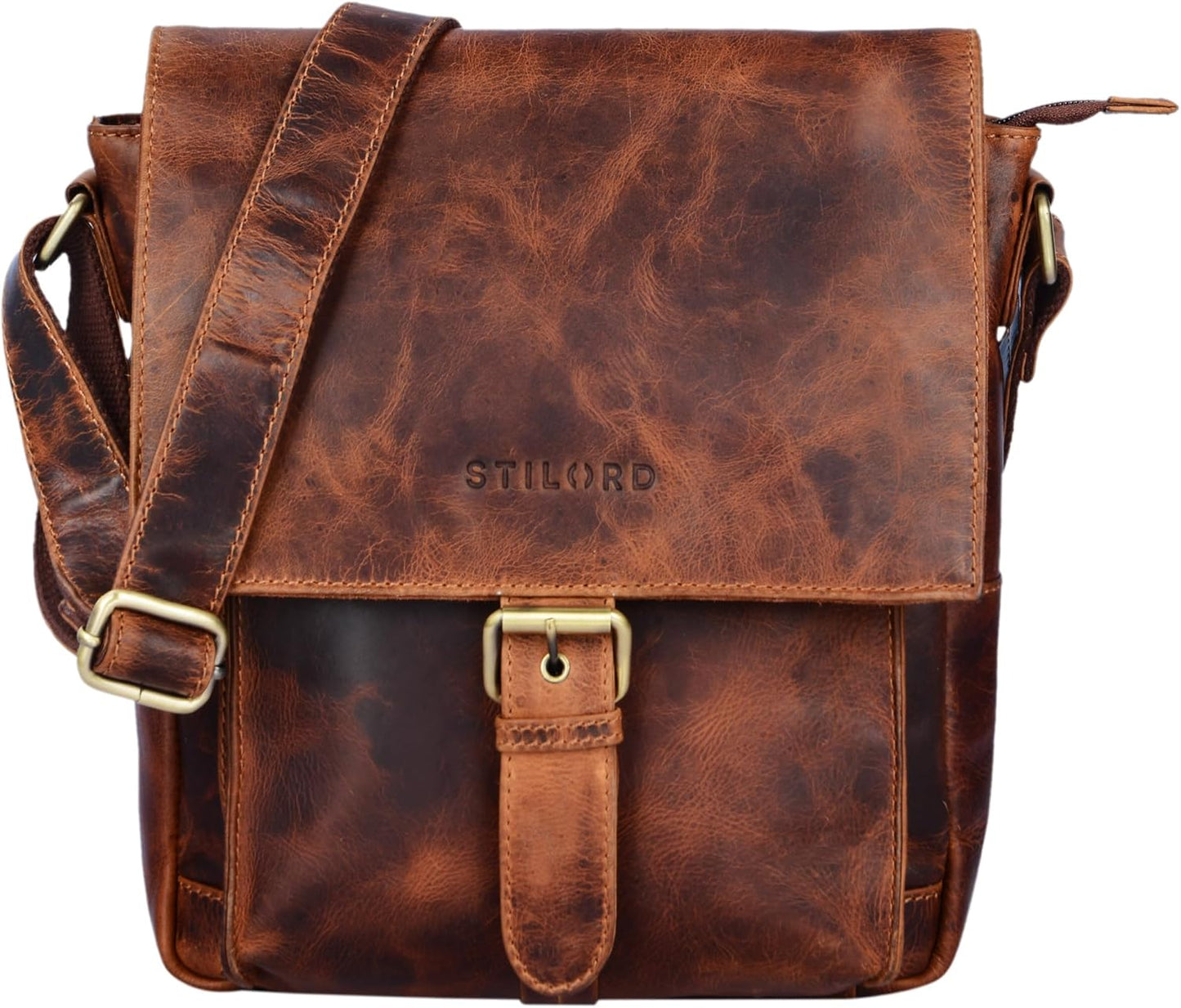 STILORD 'Nevio' Bolso de Hombre de Cuero | Pequeño Messenger Bag Elegante de Estilo Vintage | Bandolera para Tablet de 10.1 Pulgadas iPad en Piel Genuino