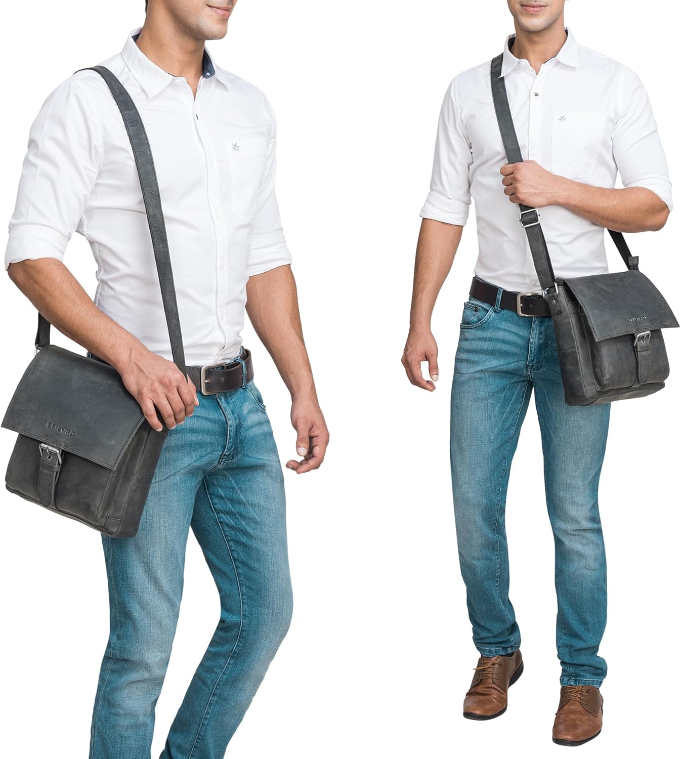 STILORD 'Nevio' Bolso de Hombre de Cuero | Pequeño Messenger Bag Elegante de Estilo Vintage | Bandolera para Tablet de 10.1 Pulgadas iPad en Piel Genuino