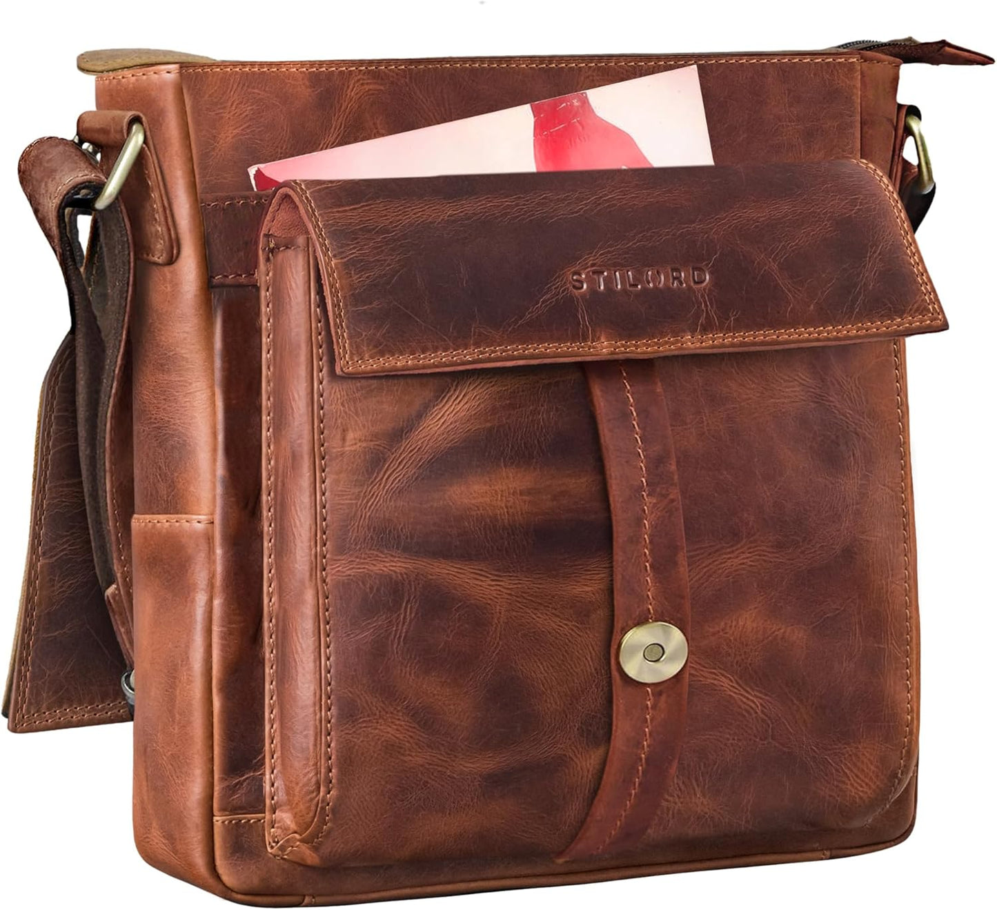 STILORD 'Nevio' Bolso de Hombre de Cuero | Pequeño Messenger Bag Elegante de Estilo Vintage | Bandolera para Tablet de 10.1 Pulgadas iPad en Piel Genuino