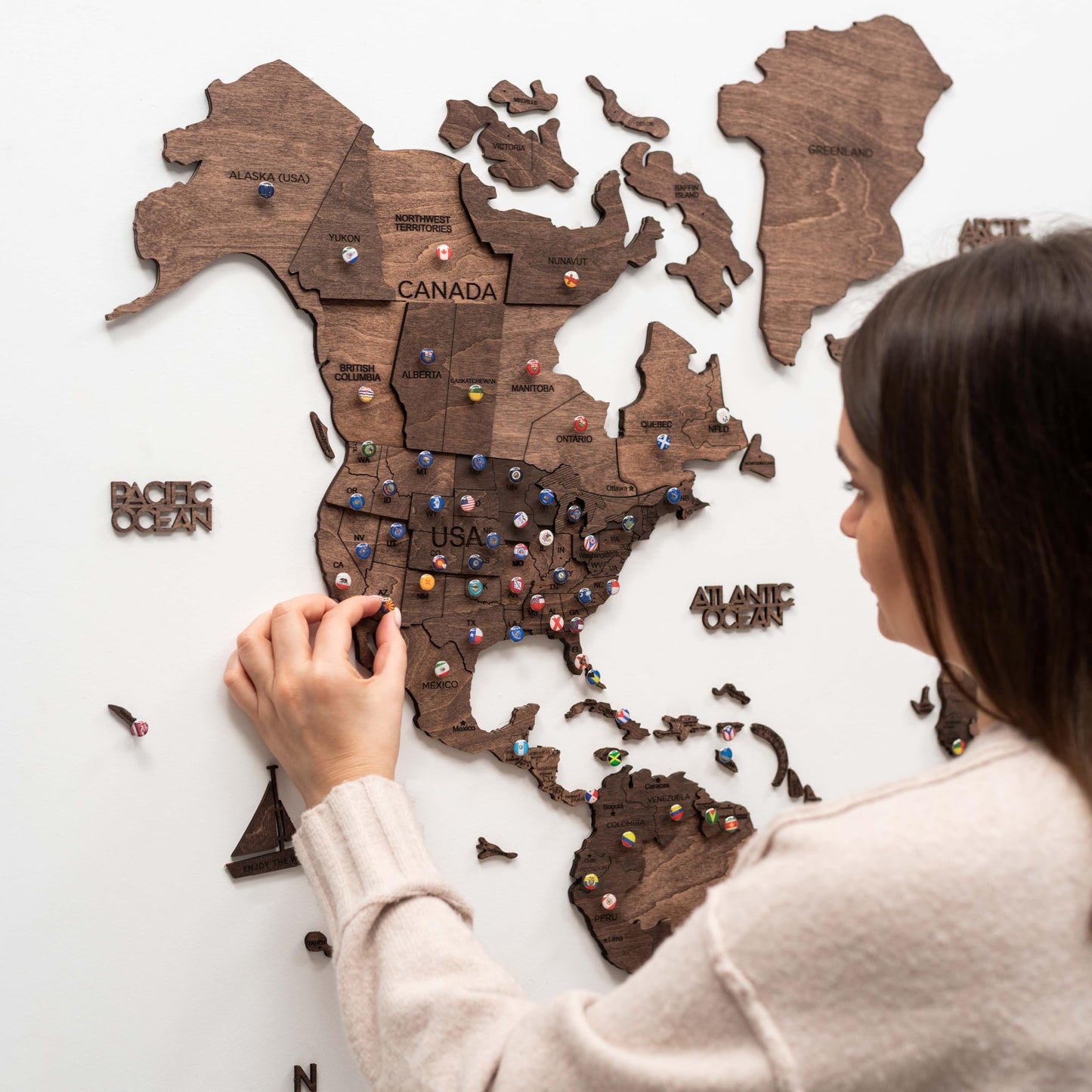 Enjoy The Wood Mapa Mundi Madera 3D Idea de Regalos para Viajeros Art Decoracion de Pared Mapamundi Panel 3D para Decoracion Casa y Oficina Pared Decorativa Mapa Regalo Casa Nueva (Oak, S)l