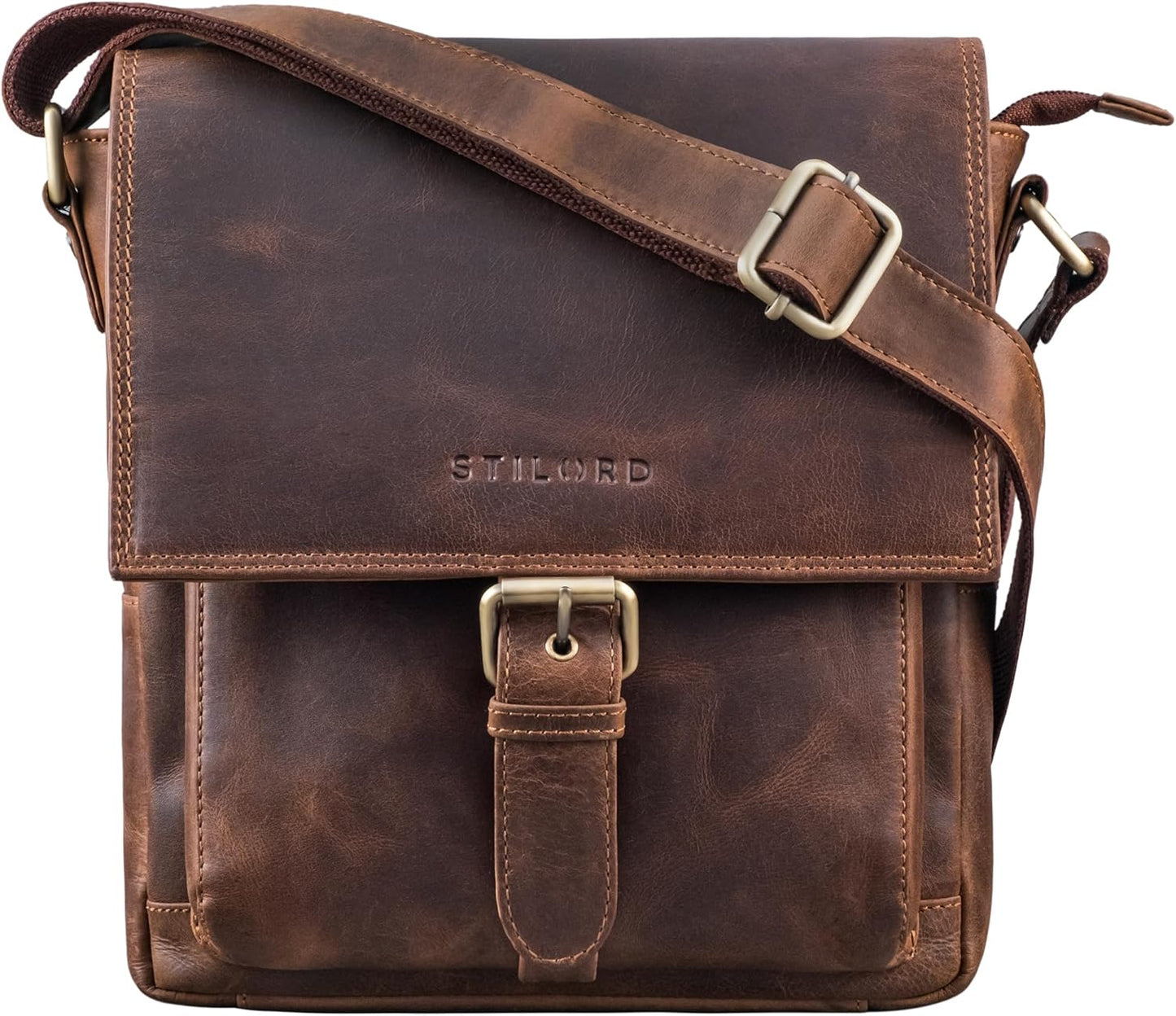 STILORD 'Nevio' Bolso de Hombre de Cuero | Pequeño Messenger Bag Elegante de Estilo Vintage | Bandolera para Tablet de 10.1 Pulgadas iPad en Piel Genuino