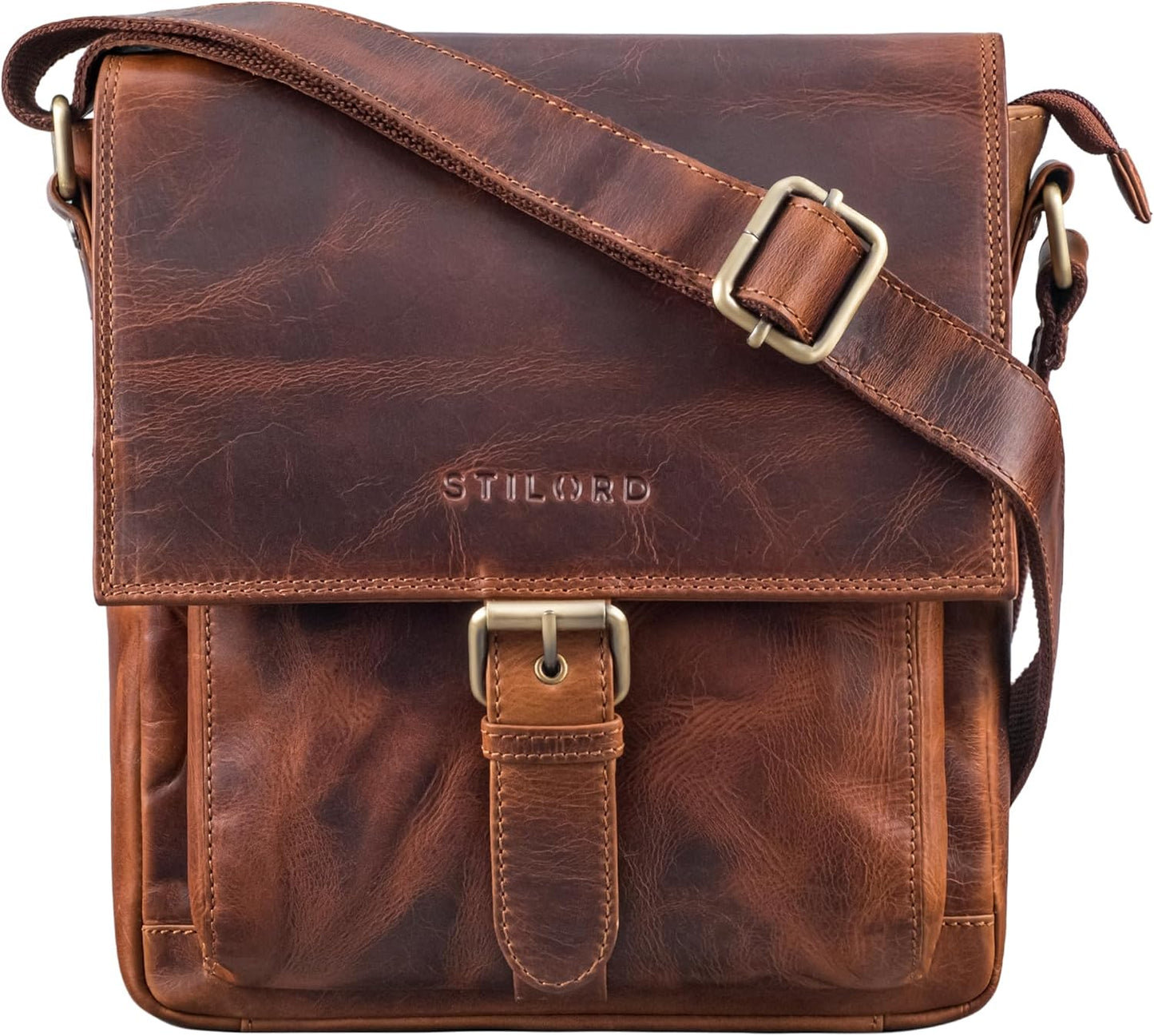 STILORD 'Nevio' Bolso de Hombre de Cuero | Pequeño Messenger Bag Elegante de Estilo Vintage | Bandolera para Tablet de 10.1 Pulgadas iPad en Piel Genuino