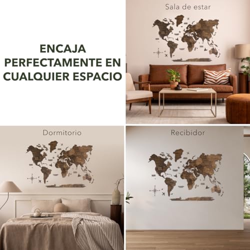 Enjoy The Wood Mapa Mundi Madera 3D Idea de Regalos para Viajeros Art Decoracion de Pared Mapamundi Panel 3D para Decoracion Casa y Oficina Pared Decorativa Mapa Regalo Casa Nueva (Oak, S)l
