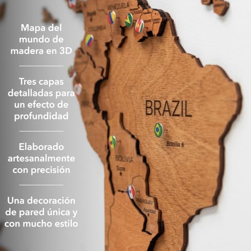 Enjoy The Wood Mapa Mundi Madera 3D Idea de Regalos para Viajeros Art Decoracion de Pared Mapamundi Panel 3D para Decoracion Casa y Oficina Pared Decorativa Mapa Regalo Casa Nueva (Oak, S)l