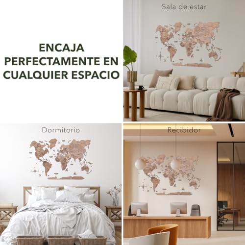 Enjoy The Wood Mapa Mundi Madera 3D Idea de Regalos para Viajeros Art Decoracion de Pared Mapamundi Panel 3D para Decoracion Casa y Oficina Pared Decorativa Mapa Regalo Casa Nueva (Oak, S)l