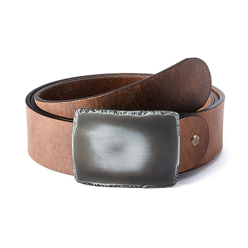 Crazy Horse Craft, Cinturón de cuero curtido vegetal marrón para hombres y mujeres, hebilla única sólida, correa larga gruesa y duradera, accesorios vintage, talla XS