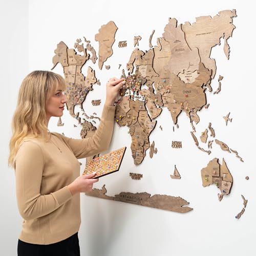 Enjoy The Wood Mapa Mundi Madera 3D Idea de Regalos para Viajeros Art Decoracion de Pared Mapamundi Panel 3D para Decoracion Casa y Oficina Pared Decorativa Mapa Regalo Casa Nueva (Oak, S)l