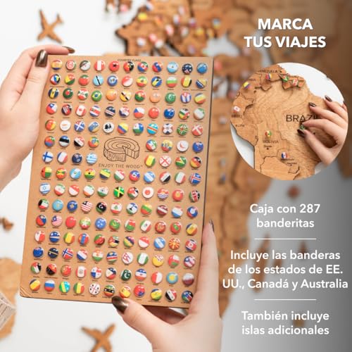 Enjoy The Wood Mapa Mundi Madera 3D Idea de Regalos para Viajeros Art Decoracion de Pared Mapamundi Panel 3D para Decoracion Casa y Oficina Pared Decorativa Mapa Regalo Casa Nueva (Oak, S)l
