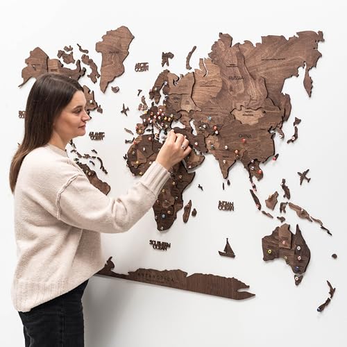 Enjoy The Wood Mapa Mundi Madera 3D Idea de Regalos para Viajeros Art Decoracion de Pared Mapamundi Panel 3D para Decoracion Casa y Oficina Pared Decorativa Mapa Regalo Casa Nueva (Oak, S)l