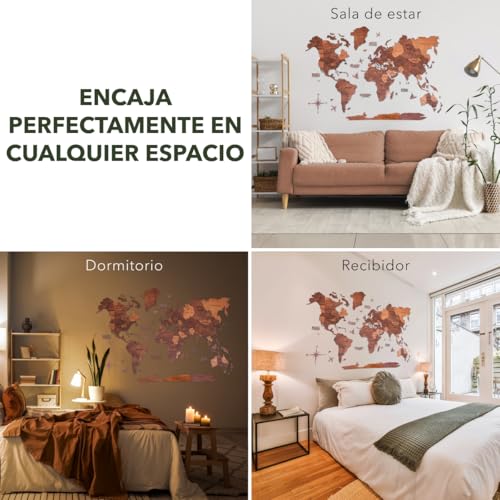 Enjoy The Wood Mapa Mundi Madera 3D Idea de Regalos para Viajeros Art Decoracion de Pared Mapamundi Panel 3D para Decoracion Casa y Oficina Pared Decorativa Mapa Regalo Casa Nueva (Oak, S)l
