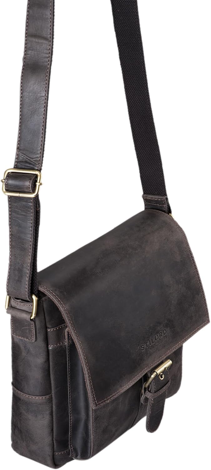 STILORD 'Nevio' Bolso de Hombre de Cuero | Pequeño Messenger Bag Elegante de Estilo Vintage | Bandolera para Tablet de 10.1 Pulgadas iPad en Piel Genuino