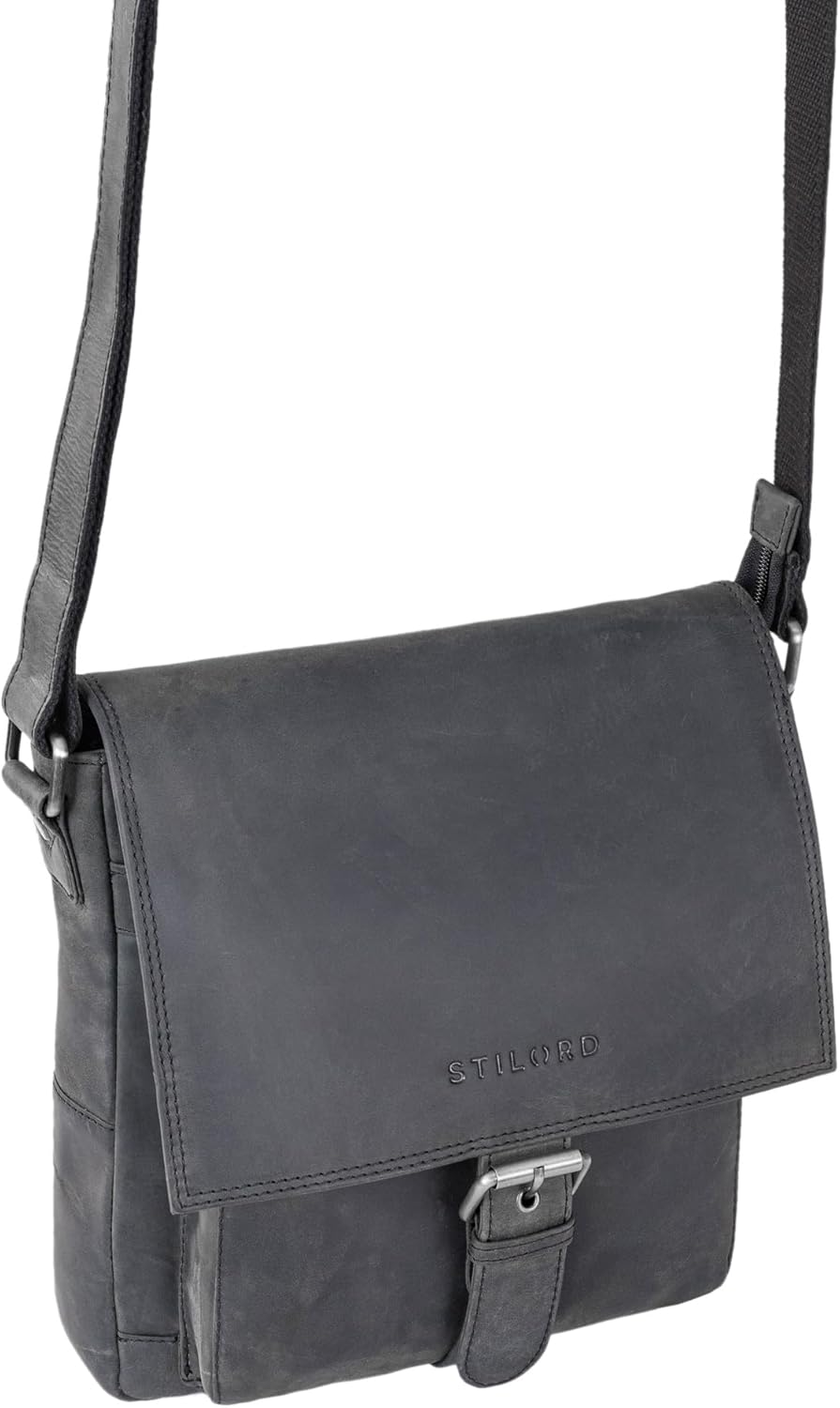 STILORD 'Nevio' Bolso de Hombre de Cuero | Pequeño Messenger Bag Elegante de Estilo Vintage | Bandolera para Tablet de 10.1 Pulgadas iPad en Piel Genuino