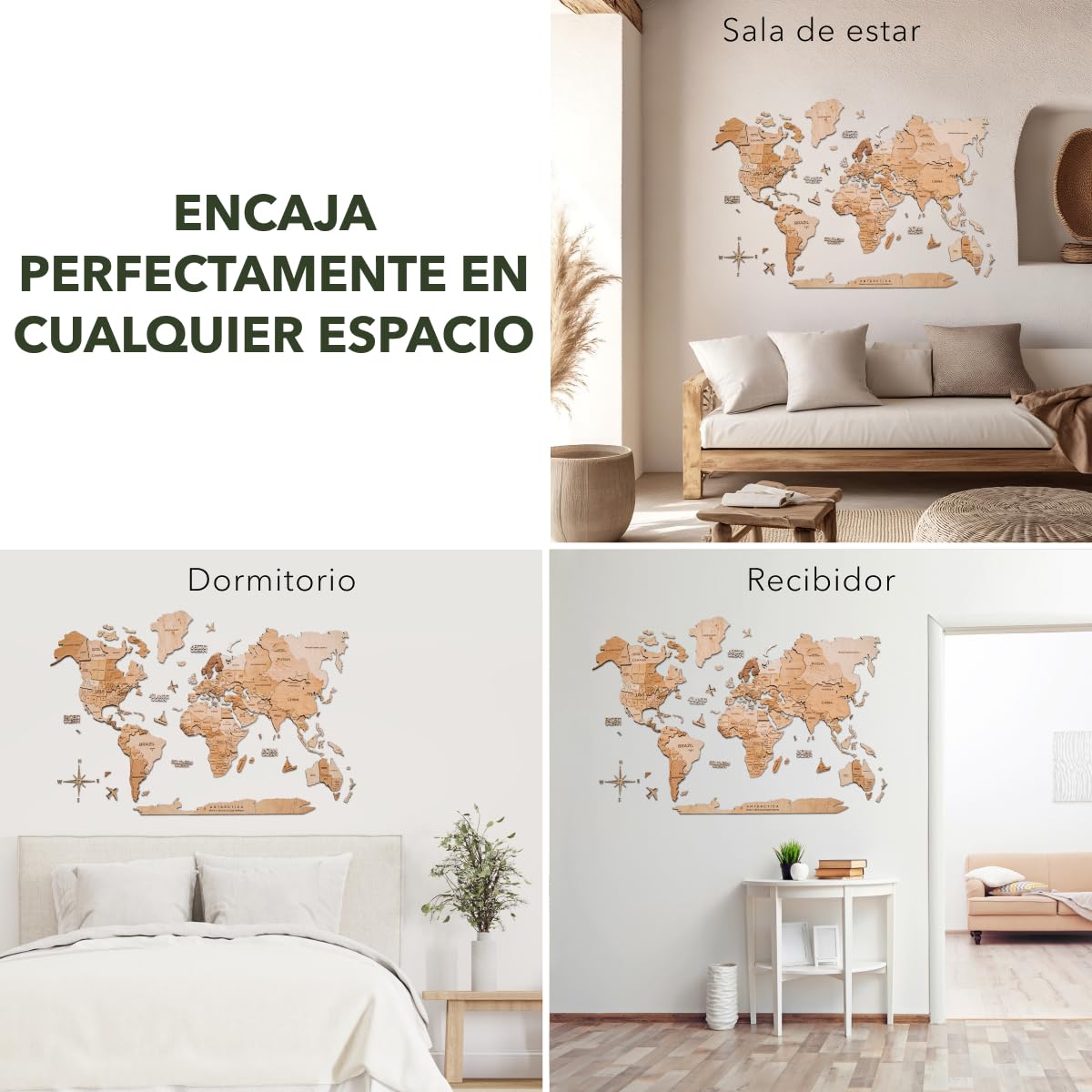 Enjoy The Wood Mapa Mundi Madera 3D Idea de Regalos para Viajeros Art Decoracion de Pared Mapamundi Panel 3D para Decoracion Casa y Oficina Pared Decorativa Mapa Regalo Casa Nueva (Oak, S)l