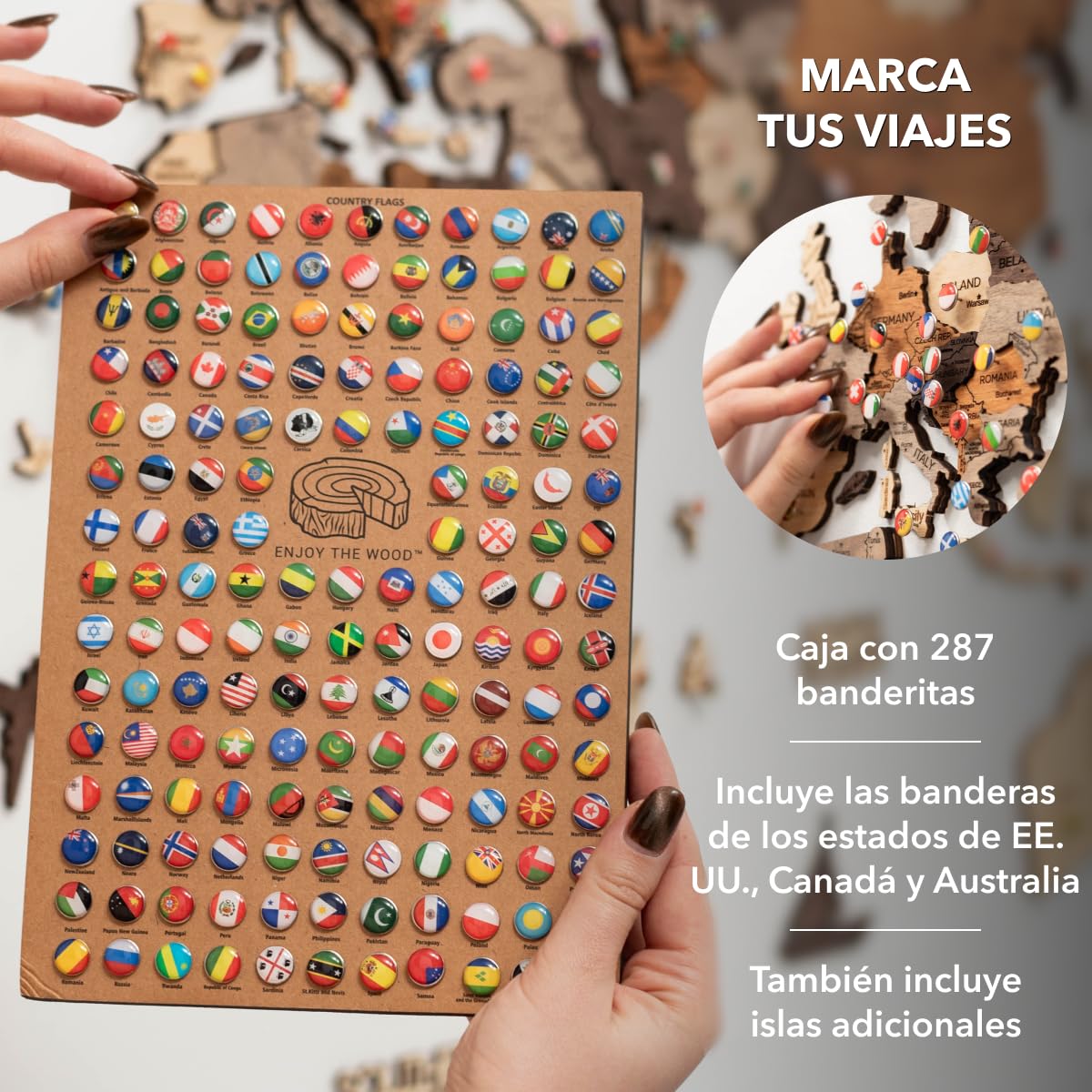 Enjoy The Wood Mapa Mundi Madera 3D Idea de Regalos para Viajeros Art Decoracion de Pared Mapamundi Panel 3D para Decoracion Casa y Oficina Pared Decorativa Mapa Regalo Casa Nueva (Oak, S)l