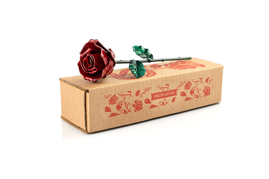 Forging Art Bcn® Rosa Eterna de Hierro Forjada a Mano- Regalo Día de la Madre, Sant Jordi, San Valentín, Bodas de Hierro (6 Aniversario) (Roja/Verde)