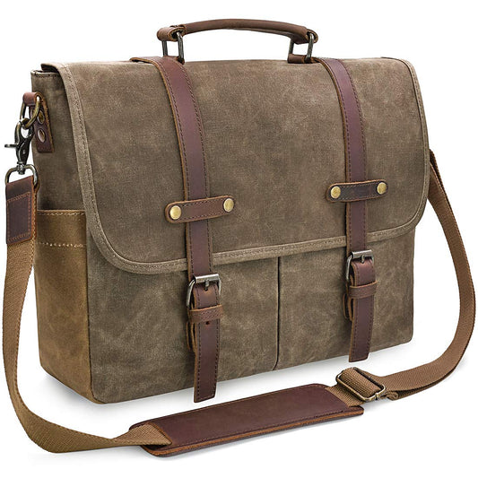 NEWHEY Bolso Bandolera Hombre Mensajero Bolsa Resistentes Maletin Portatil 15.6 Ordenador Lona Trabajo Vintage