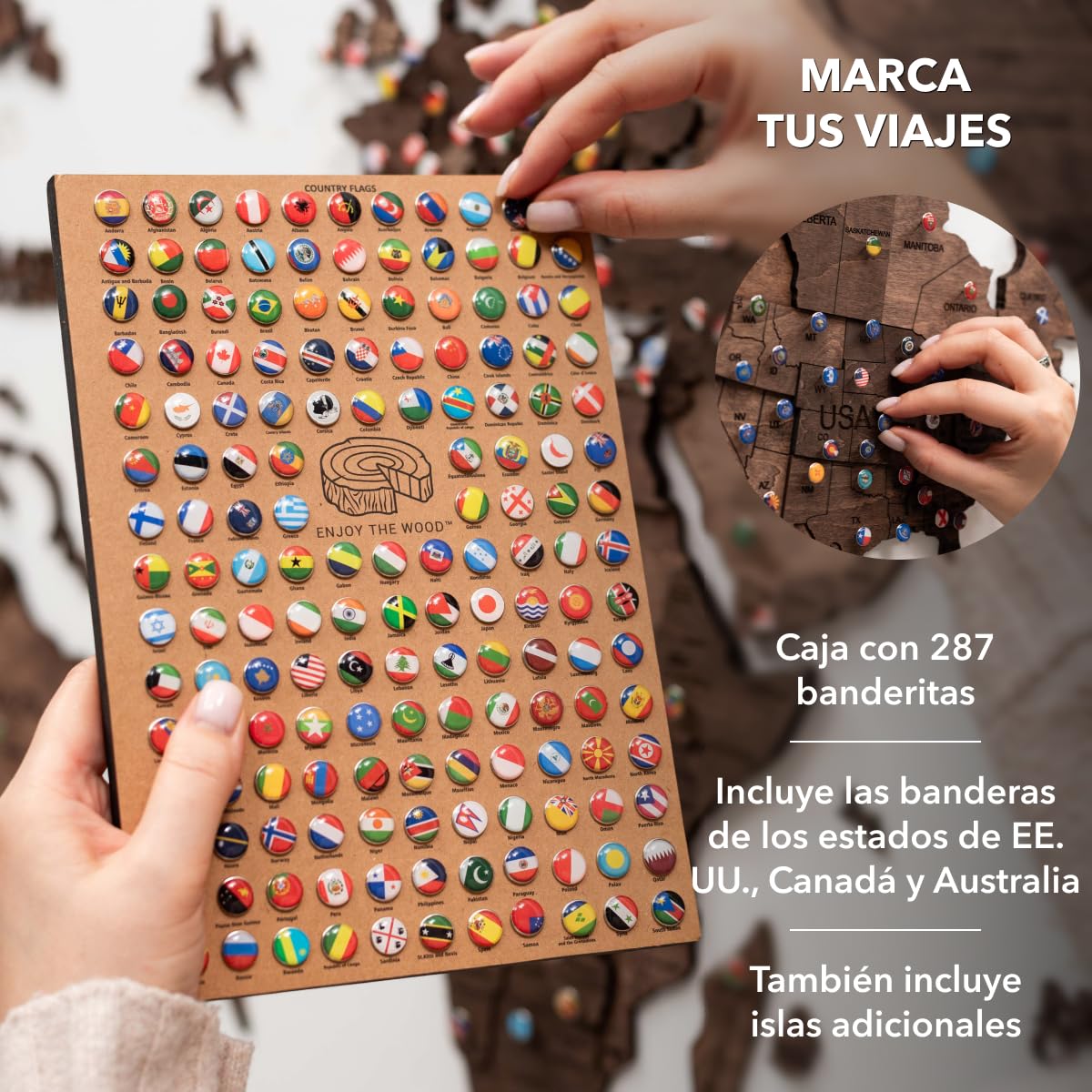 Enjoy The Wood Mapa Mundi Madera 3D Idea de Regalos para Viajeros Art Decoracion de Pared Mapamundi Panel 3D para Decoracion Casa y Oficina Pared Decorativa Mapa Regalo Casa Nueva (Oak, S)l