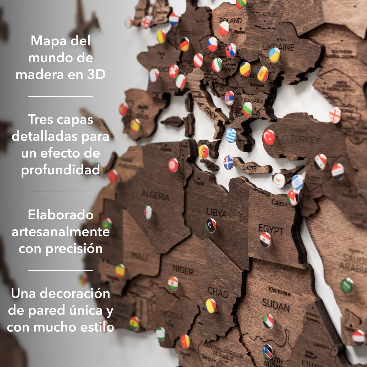 Enjoy The Wood Mapa Mundi Madera 3D Idea de Regalos para Viajeros Art Decoracion de Pared Mapamundi Panel 3D para Decoracion Casa y Oficina Pared Decorativa Mapa Regalo Casa Nueva (Oak, S)l