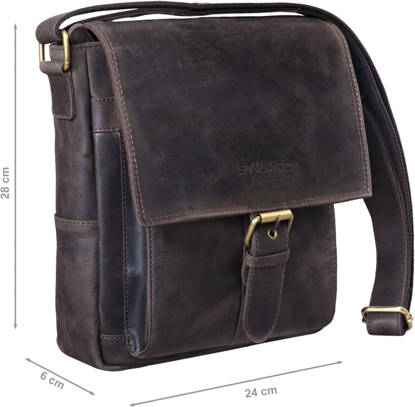 STILORD 'Nevio' Bolso de Hombre de Cuero | Pequeño Messenger Bag Elegante de Estilo Vintage | Bandolera para Tablet de 10.1 Pulgadas iPad en Piel Genuino