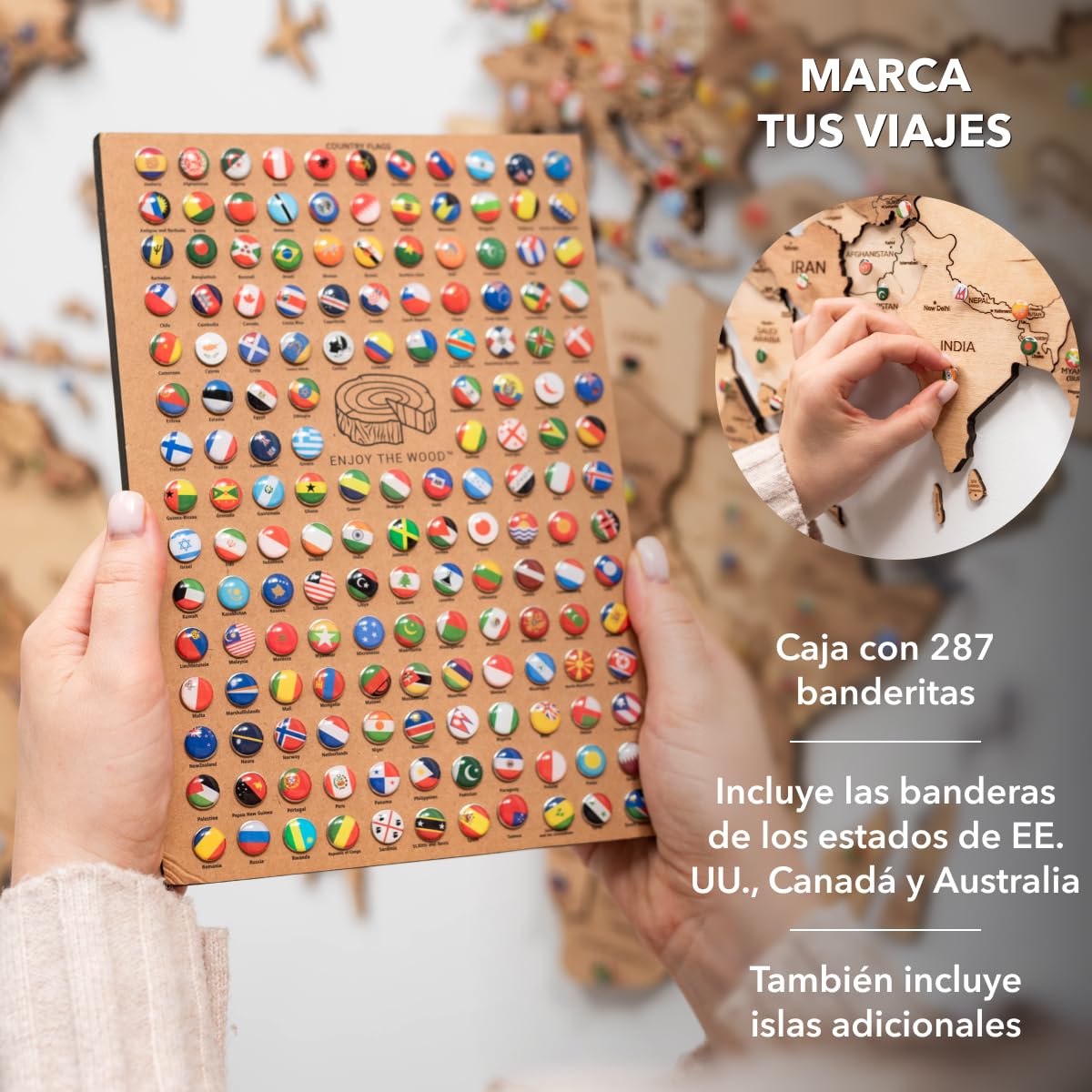 Enjoy The Wood Mapa Mundi Madera 3D Idea de Regalos para Viajeros Art Decoracion de Pared Mapamundi Panel 3D para Decoracion Casa y Oficina Pared Decorativa Mapa Regalo Casa Nueva (Oak, S)l