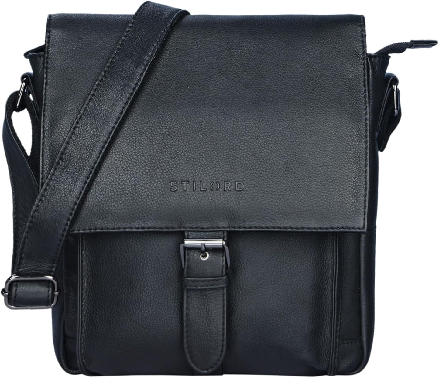 STILORD 'Nevio' Bolso de Hombre de Cuero | Pequeño Messenger Bag Elegante de Estilo Vintage | Bandolera para Tablet de 10.1 Pulgadas iPad en Piel Genuino