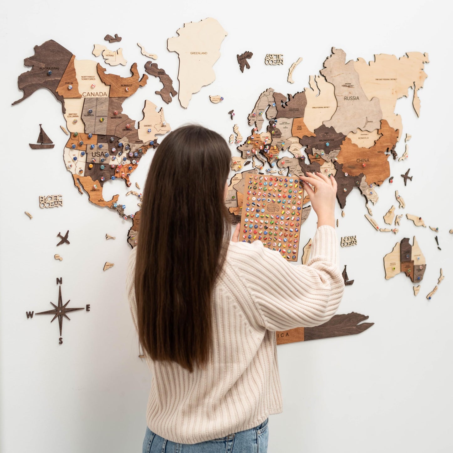 Enjoy The Wood Mapa Mundi Madera 3D Idea de Regalos para Viajeros Art Decoracion de Pared Mapamundi Panel 3D para Decoracion Casa y Oficina Pared Decorativa Mapa Regalo Casa Nueva (Oak, S)l