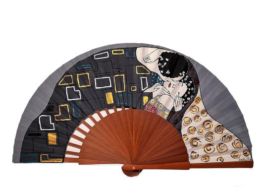 Abanico beso de Klimt/abanico moderno/Abanico español/Abanico pintado a mano/Abanico flamenco/Abanico de madera/Abanicos Sevilla "El Beso de Klimt"