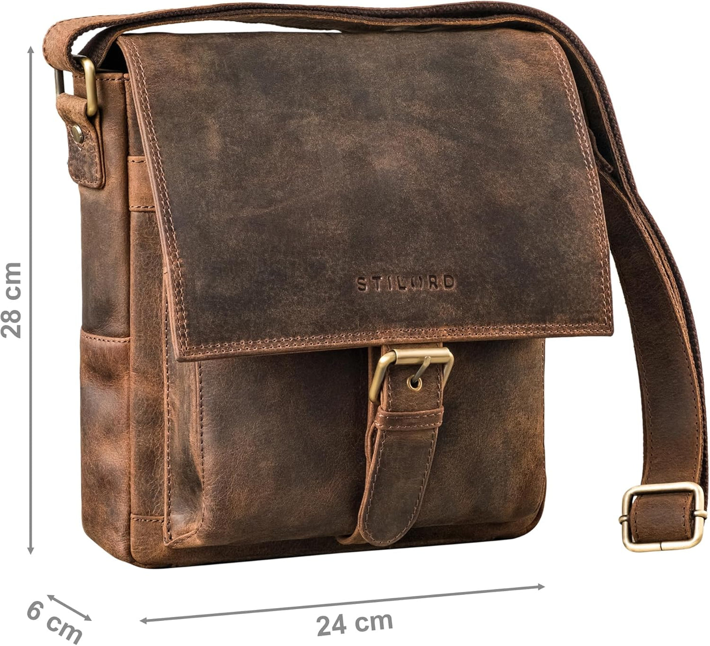 STILORD 'Nevio' Bolso de Hombre de Cuero | Pequeño Messenger Bag Elegante de Estilo Vintage | Bandolera para Tablet de 10.1 Pulgadas iPad en Piel Genuino