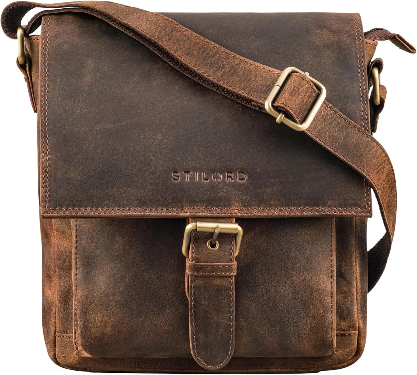 STILORD 'Nevio' Bolso de Hombre de Cuero | Pequeño Messenger Bag Elegante de Estilo Vintage | Bandolera para Tablet de 10.1 Pulgadas iPad en Piel Genuino