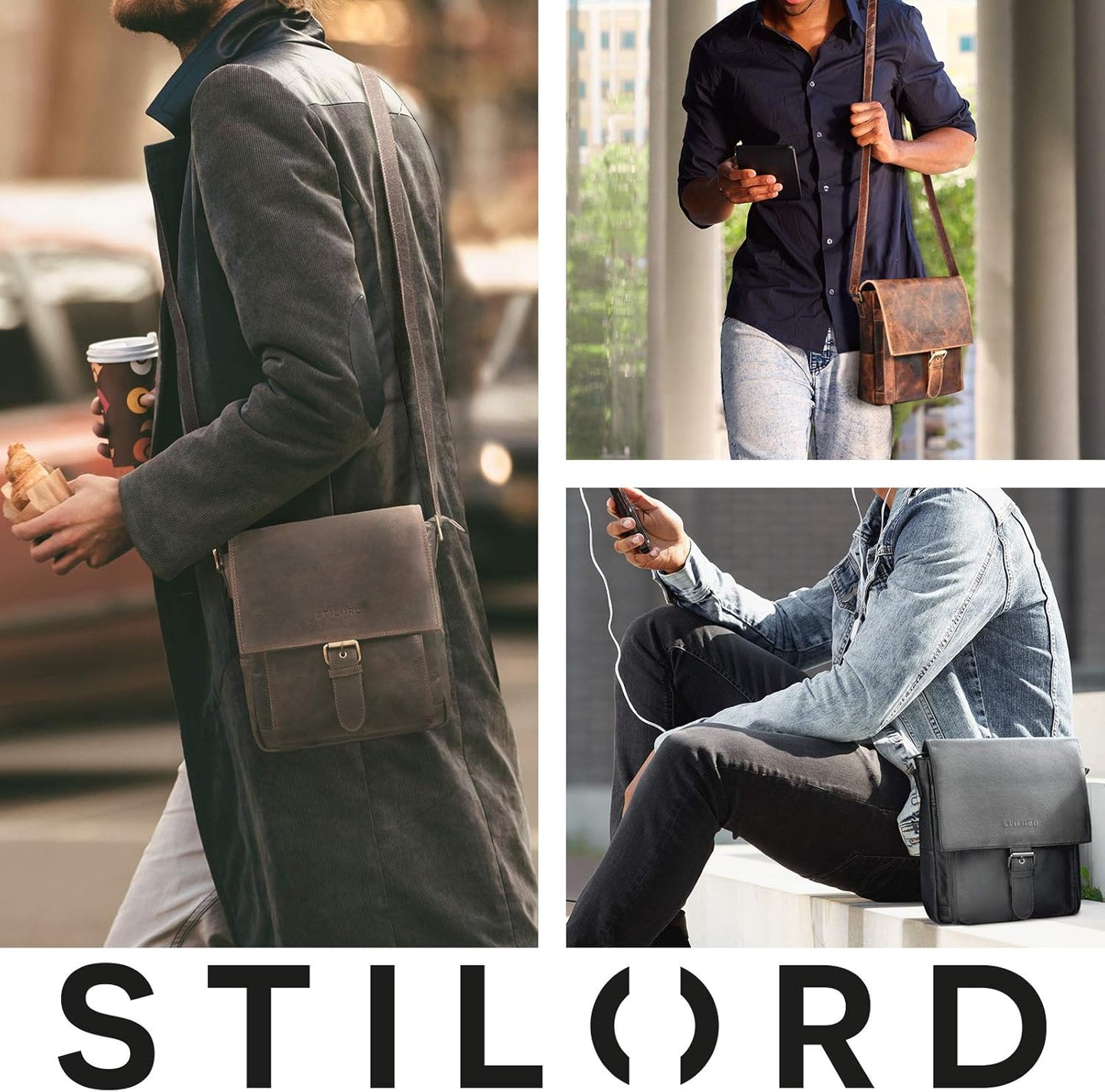 STILORD 'Nevio' Bolso de Hombre de Cuero | Pequeño Messenger Bag Elegante de Estilo Vintage | Bandolera para Tablet de 10.1 Pulgadas iPad en Piel Genuino
