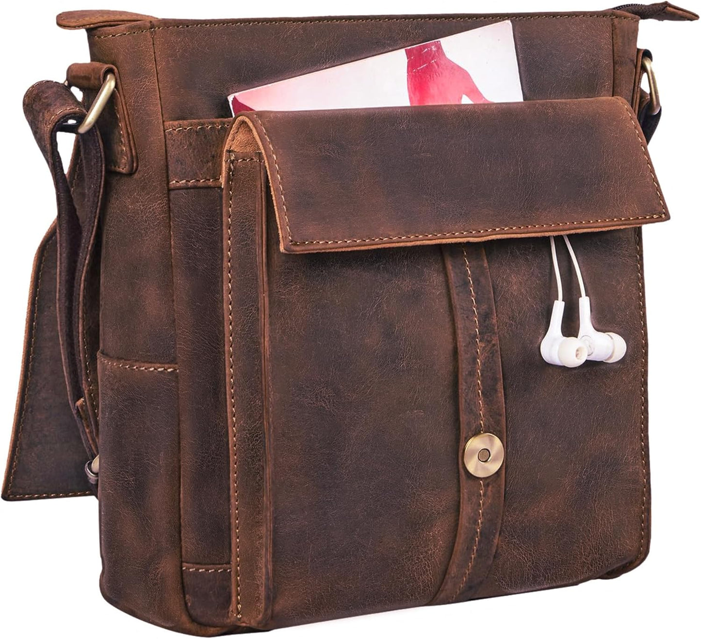 STILORD 'Nevio' Bolso de Hombre de Cuero | Pequeño Messenger Bag Elegante de Estilo Vintage | Bandolera para Tablet de 10.1 Pulgadas iPad en Piel Genuino
