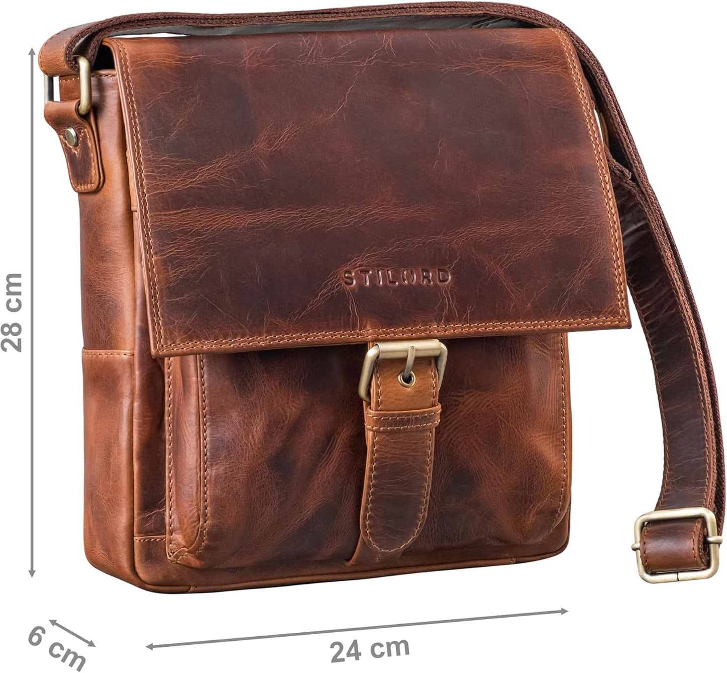 STILORD 'Nevio' Bolso de Hombre de Cuero | Pequeño Messenger Bag Elegante de Estilo Vintage | Bandolera para Tablet de 10.1 Pulgadas iPad en Piel Genuino