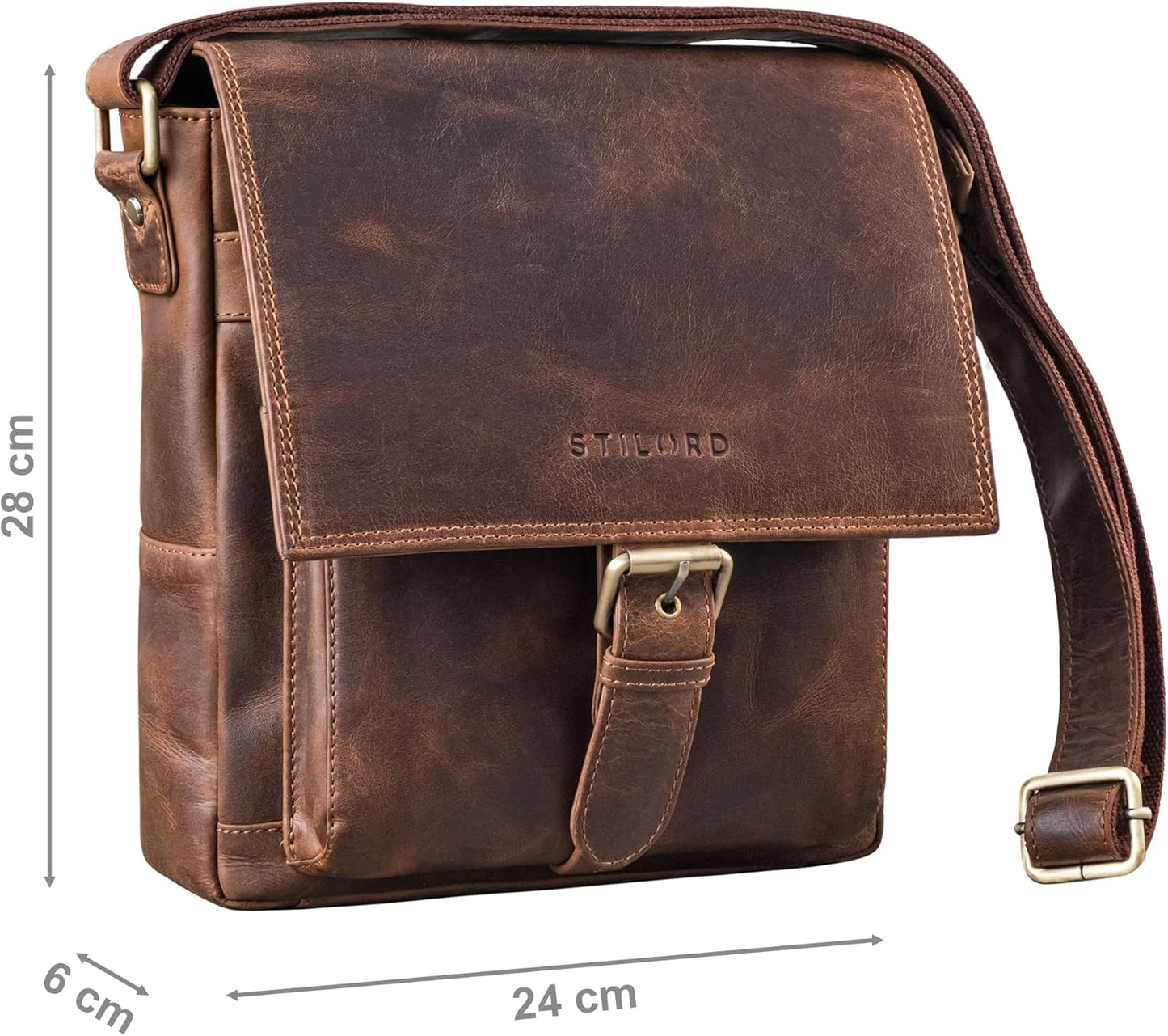 STILORD 'Nevio' Bolso de Hombre de Cuero | Pequeño Messenger Bag Elegante de Estilo Vintage | Bandolera para Tablet de 10.1 Pulgadas iPad en Piel Genuino