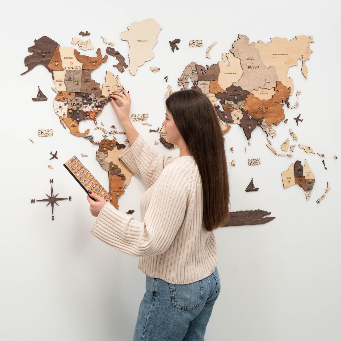 Enjoy The Wood Mapa Mundi Madera 3D Idea de Regalos para Viajeros Art Decoracion de Pared Mapamundi Panel 3D para Decoracion Casa y Oficina Pared Decorativa Mapa Regalo Casa Nueva (Oak, S)l